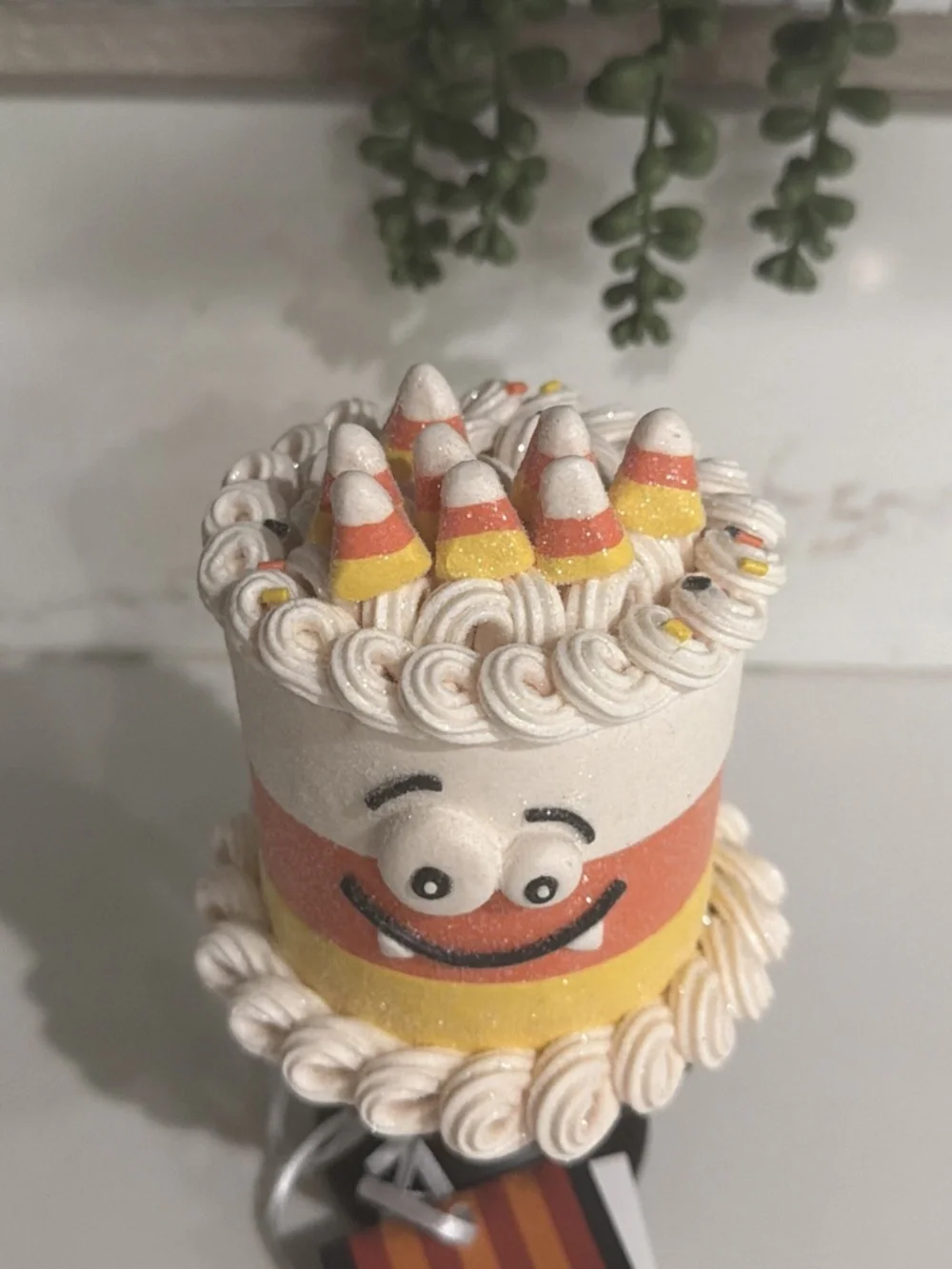 Sweet Treats Halloween Glittered Mini CANDY CORN Cake on Stand 6” NEW!